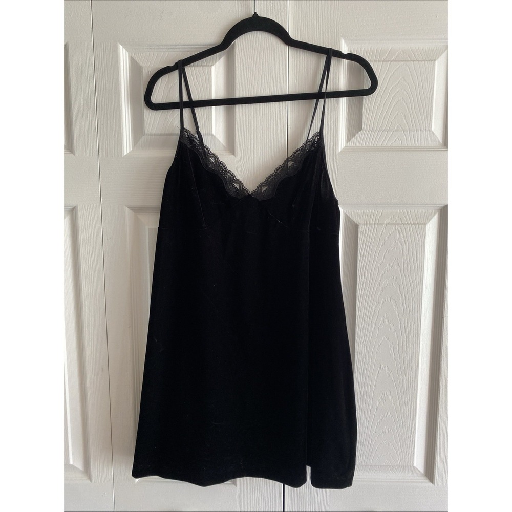 Secret Treasures Velvet Lace Trim Chemise Womens 1X Black Sleepwear Y2K‎ Nightie